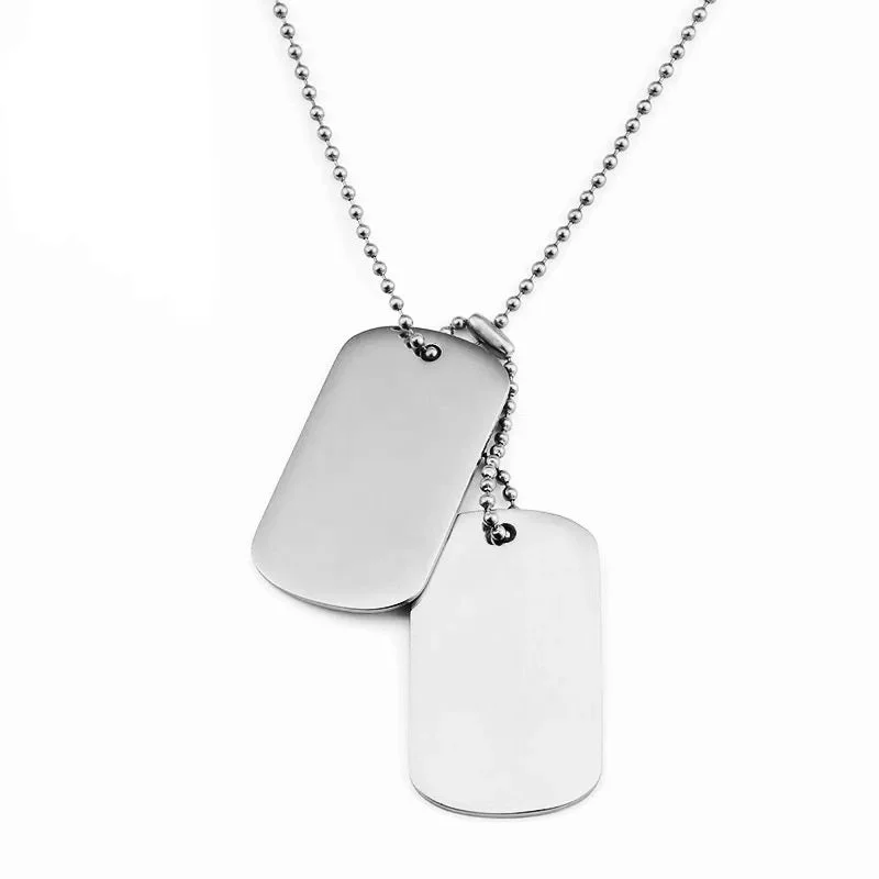 silver pendant necklaces for women -Stainless Steel Army ID Dog Tag Necklace