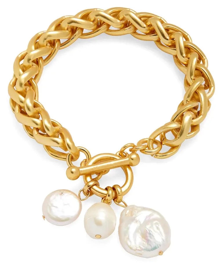 bohemian bracelets for women -Pearls X Braided Link Bracelet