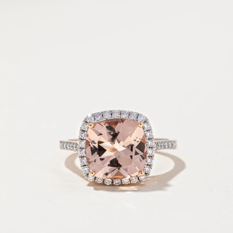 ring sets for women -14k Rose Gold Morganite Ring | 0.30ctw, 3.05ct | SZ 7