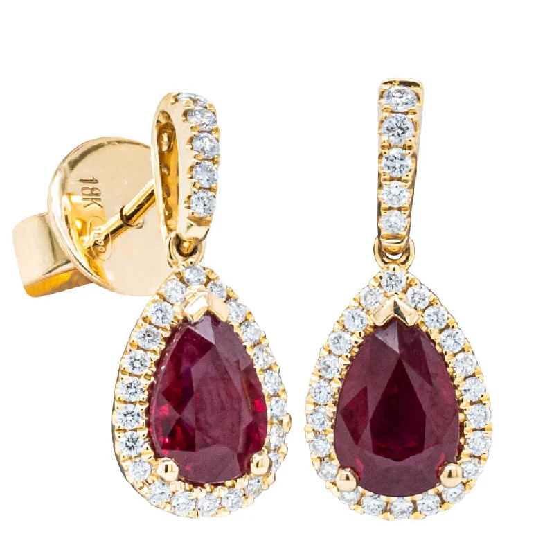 bohemian earrings for women -18ct Yellow Gold 1.93ct Ruby & Diamond Earrings