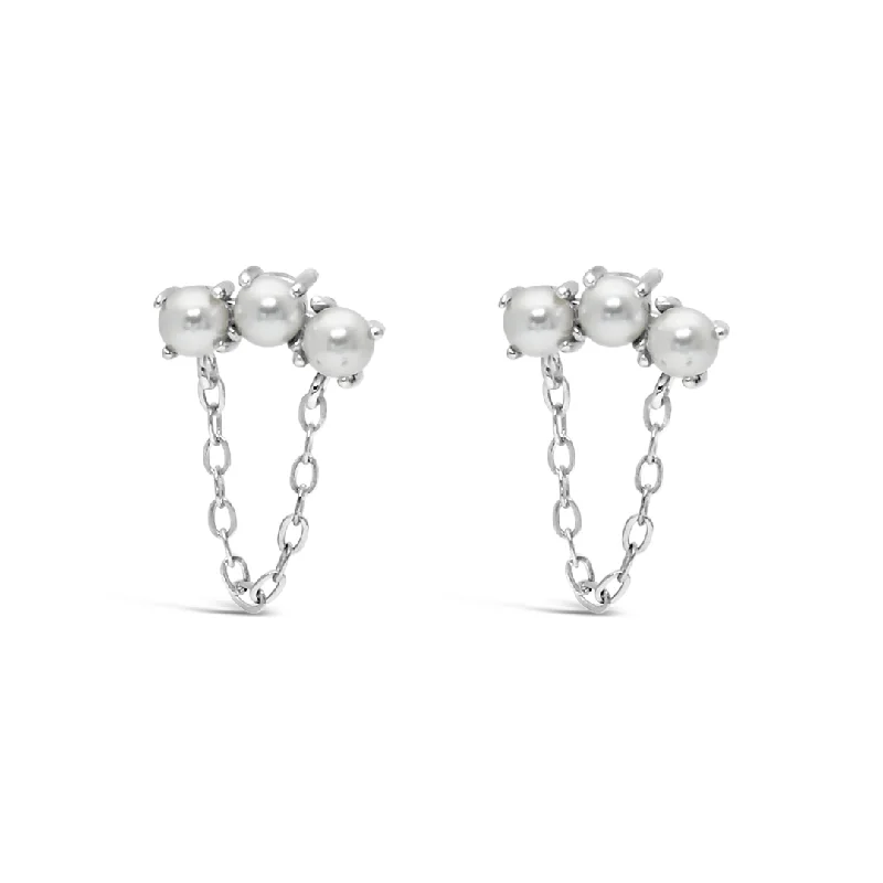 gold earrings for women -SIMPLE TRIPLE PEARL STUD SILVER EARRING