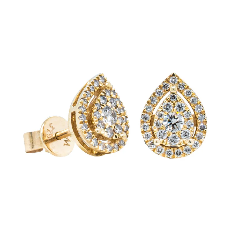 classic dangly earrings for women -9ct Yellow Gold .33ct Diamond Pear Saturn Stud Earrings