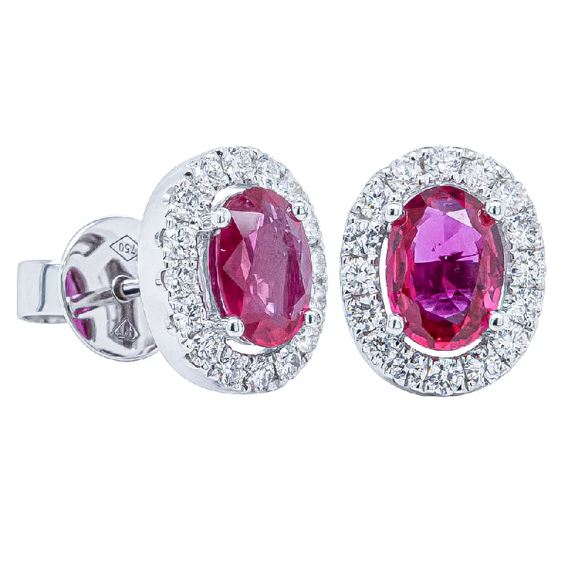 affordable earrings for women -18ct White Gold 1.43ct Ruby & Diamond Earrings