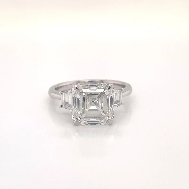 statement rings for women -LOXO 5 Carat Asscher Cut Lab Grown Diamond Engagement Ring Three Stones IGI Certified