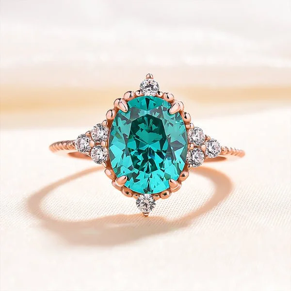 affordable diamond engagement rings -Vintage Rose Gold Oval Cut Paraiba Tourmaline Engagement Ring