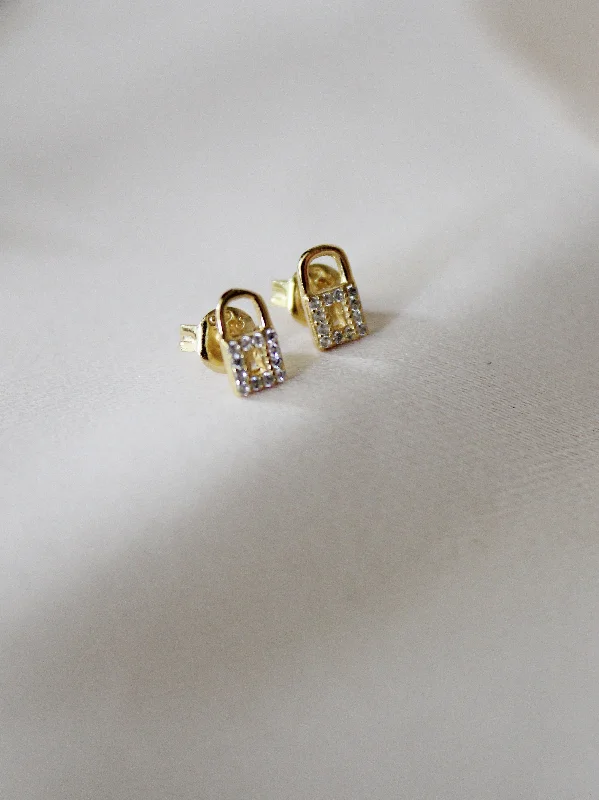 silver dangling earrings -Micropave Lock Studs