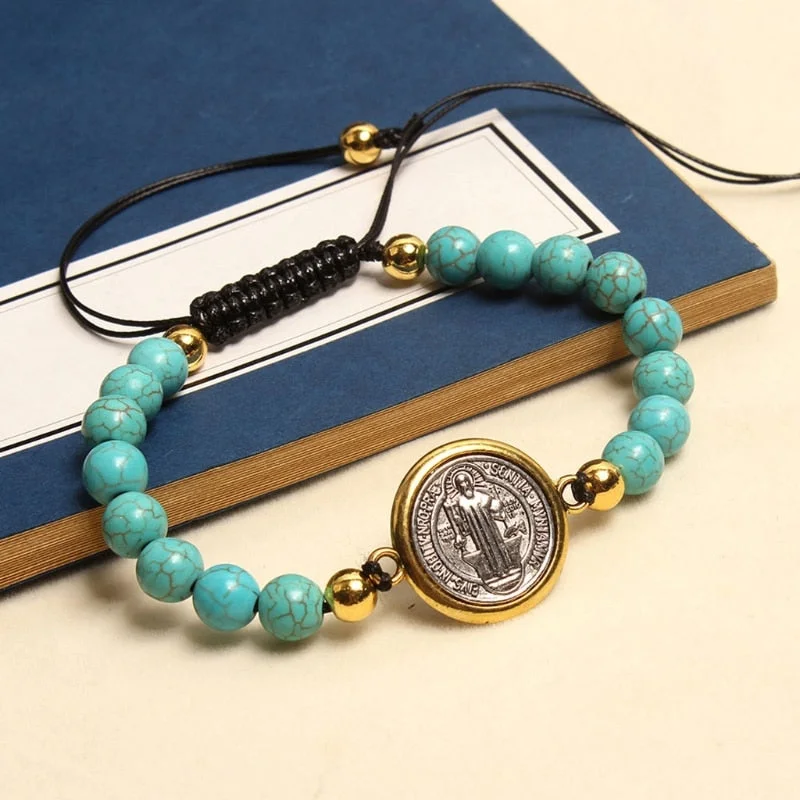 cuff bangles for women -Turquoise St. Benedict Charm Bracelet