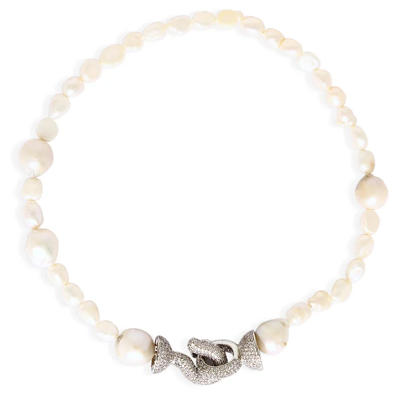 statement necklaces for women -CHIARA PEARL Necklace - Pearls with Silver