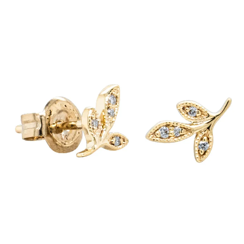 statement earrings with pearls -9ct Yellow Gold Diamond Leaf Studs