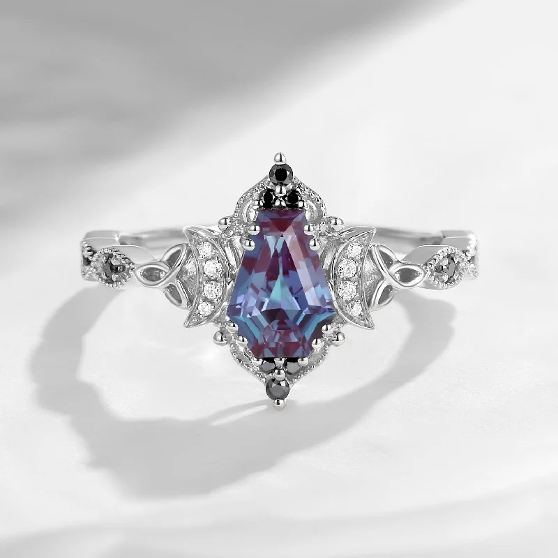 princess cut engagement rings for women -Crescent Moon | Unique Coffin Lab Alexandrite Infinity Celtic Engagement Ring