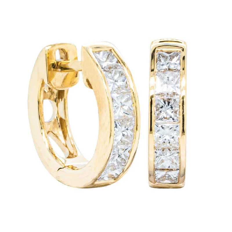 fancy earrings for women -18ct Yellow Gold Princess Cut Diamond Riviera Hoop Earrings