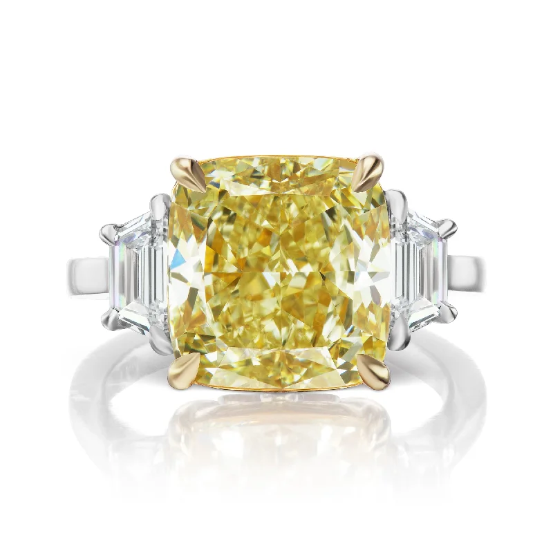 adjustable gemstone rings for women -LIS 9 CARAT CUSHION CUT FANCY YELLOW COLOR SI1 CLARITY DIAMOND ENGAGEMENT RING PLATINUM GIA CERTIFIED 8 CT FBGY SI1 BY MIKE NEKTA