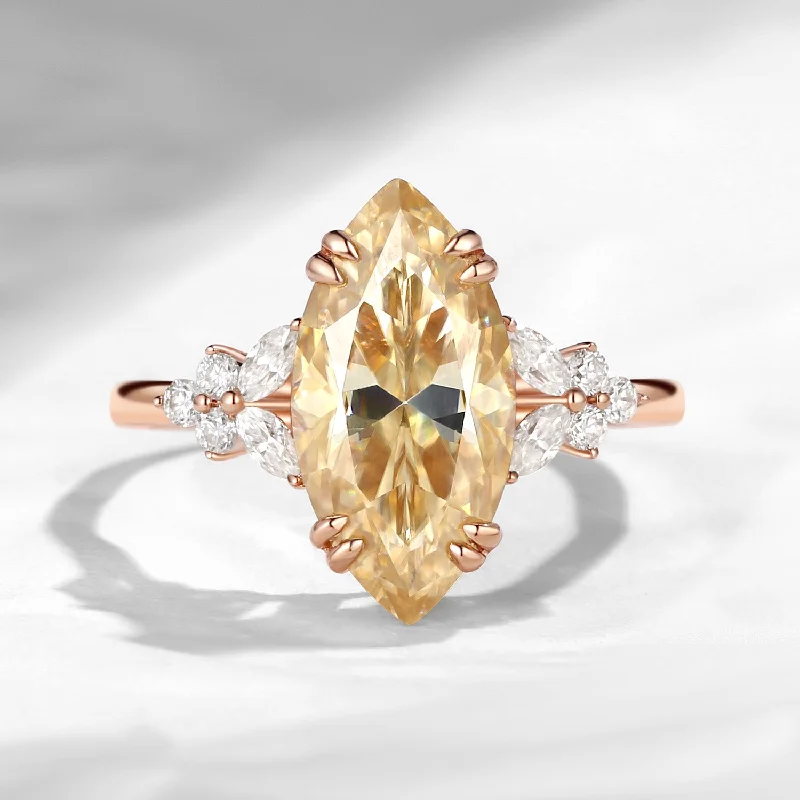 romantic engagement rings for women -Marquise Cut Yellow Moissanite Engagement Ring - Fairy Butterfly