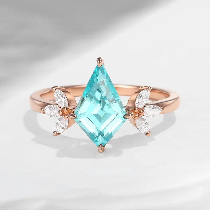 women’s engagement ring sets -Kite Shaped Lab Paraiba Butterfly Cluster Engagement Ring