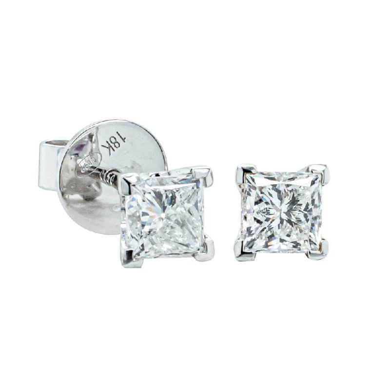 luxury earrings for women -18ct White Gold 1.40ct Princess Cut Diamond Blossom Earrings