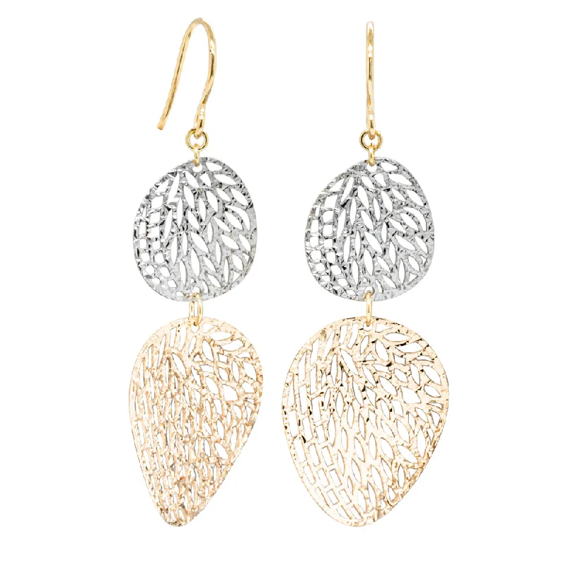 custom earrings for women -18ct Yellow & White Gold Filigree Drop Earrings