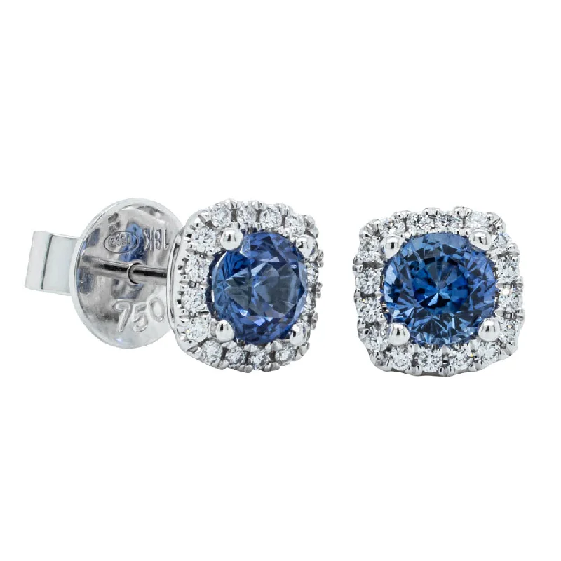 luxury earrings for women -18ct White Gold 1.51ct Sapphire & Diamond Peony Earrings