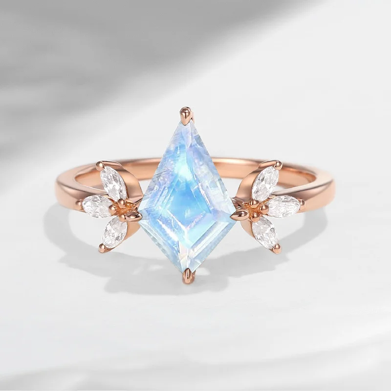 modern engagement rings for women -Kite Shaped Moonstone Butterfly Cluster Engagement Ring