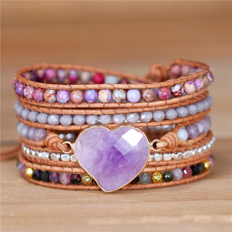 contemporary cuff bracelets for women -Balanced Love and Passion Amethyst Wrap Bracelet