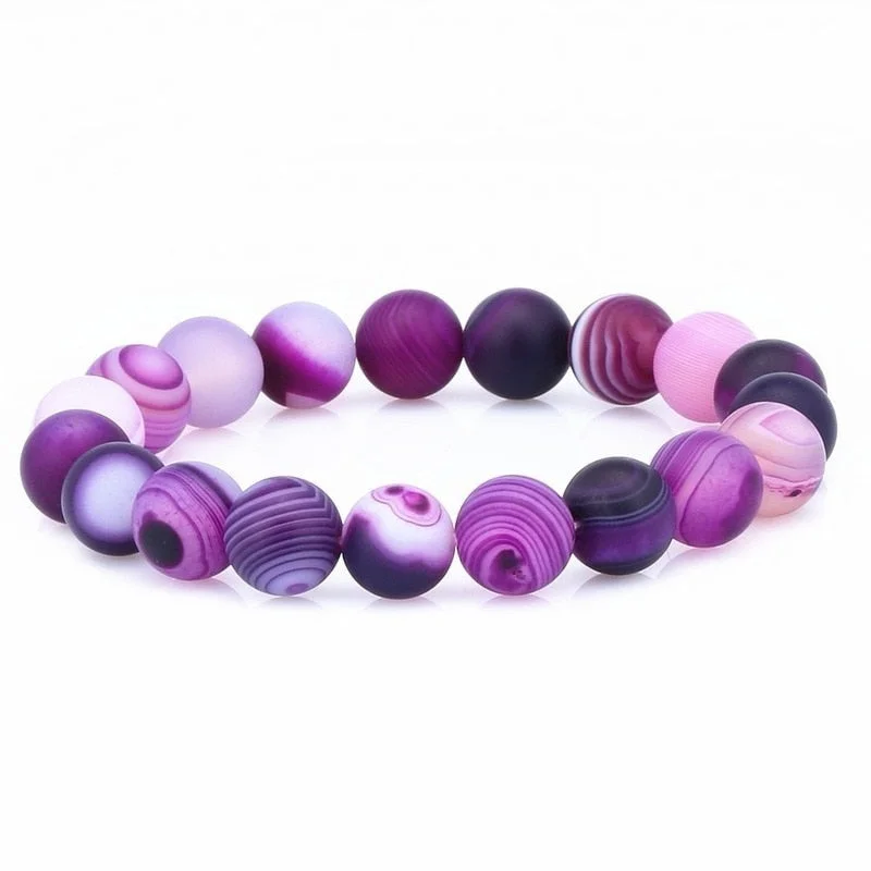 pearl bangles for women -Matte Purple Onyx Stone Bracelets