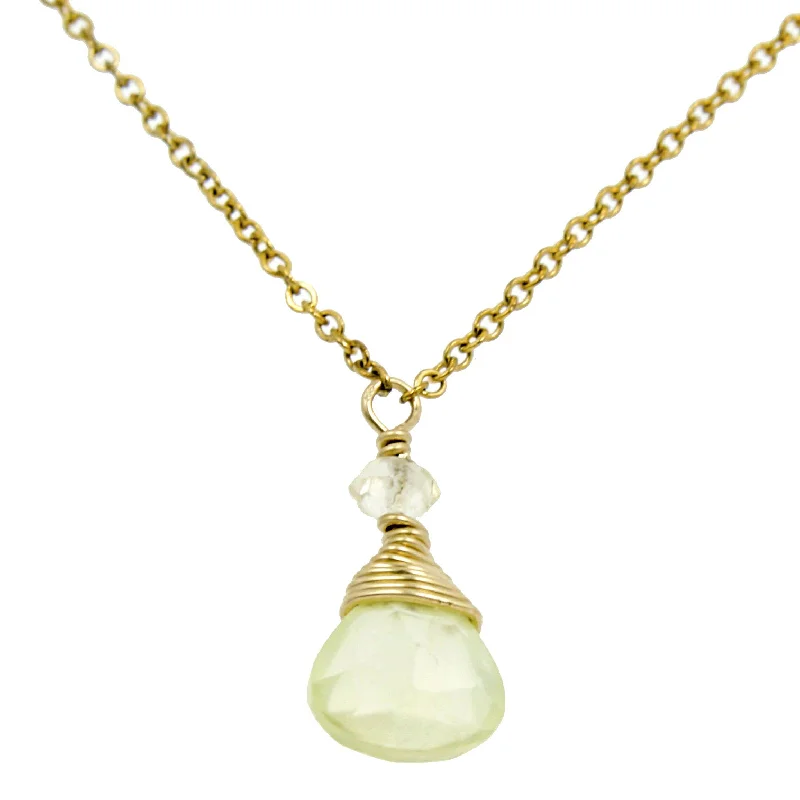 silver chain necklaces for women -Yellow Prenite One Drop Necklace