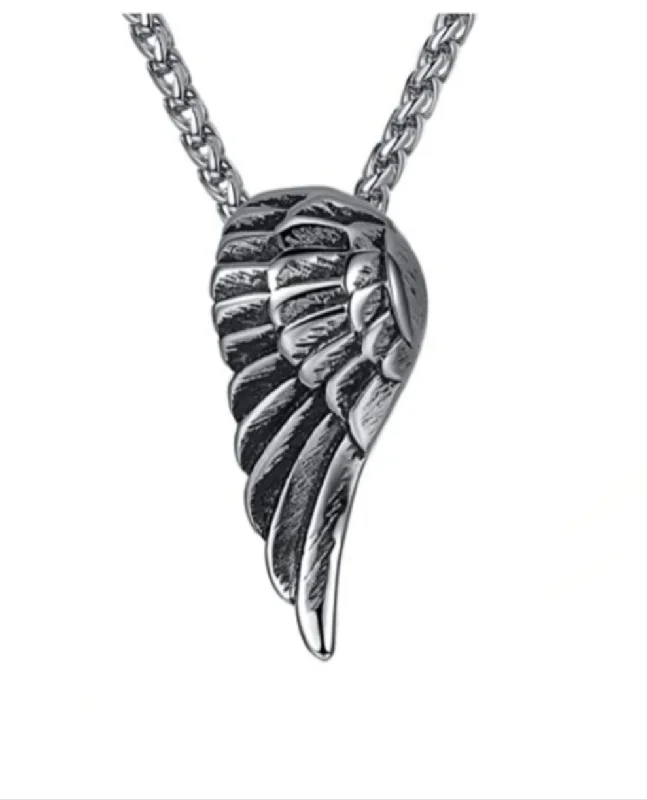 modern necklaces for women -Stainless Steel Curved Angel  Wing Necklace