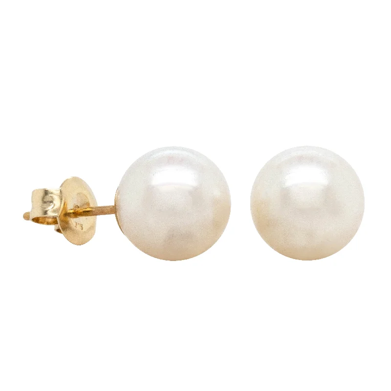 gold plated earrings -9ct Yellow Gold Akoya Pearl Studs - 9mm