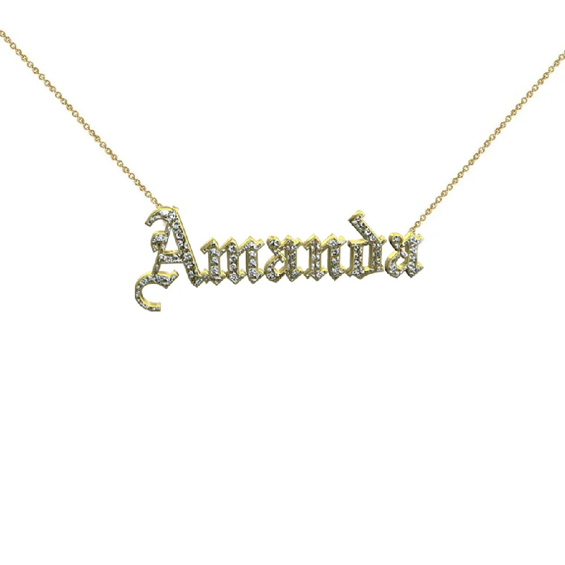 women’s sparkling necklaces -THE GOTHIC NAMEPLATE NECKLACE (GOLD/DIAMONDS)