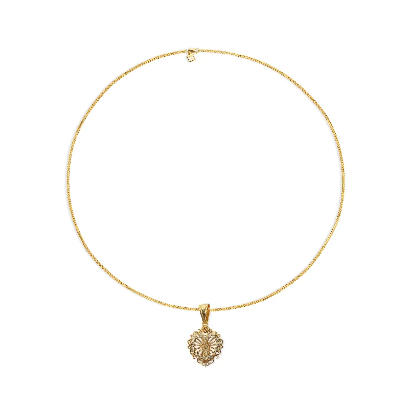 women’s layered gold necklaces -THE BEZEL HEART GUADALUPE PENDANT NECKLACE