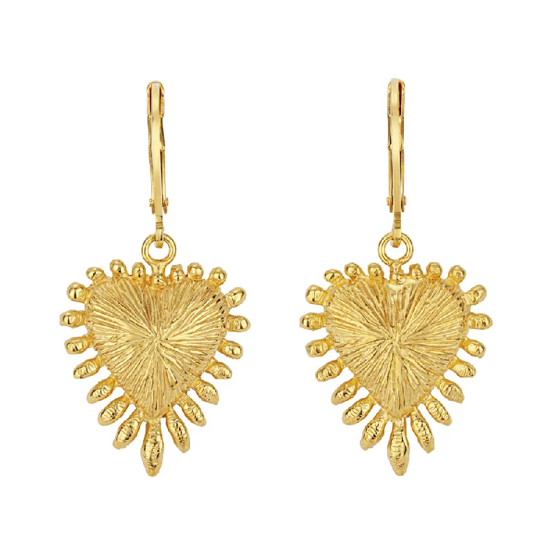 chic gold earrings -Zoe & Morgan Heart Rays Earrings - Gold Plated