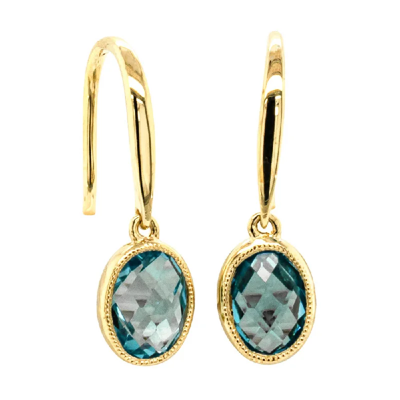 custom earrings for women -9ct Yellow Gold Blue Topaz Sandalwood Earrings