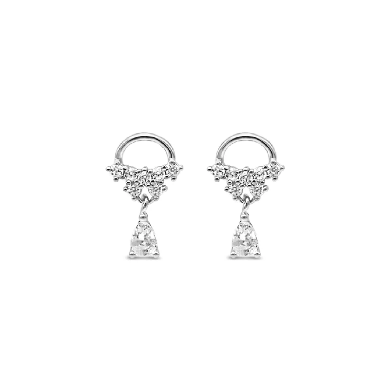 crystal stud earrings -DROPPING TINY PEAR STUD SILVER EARRING