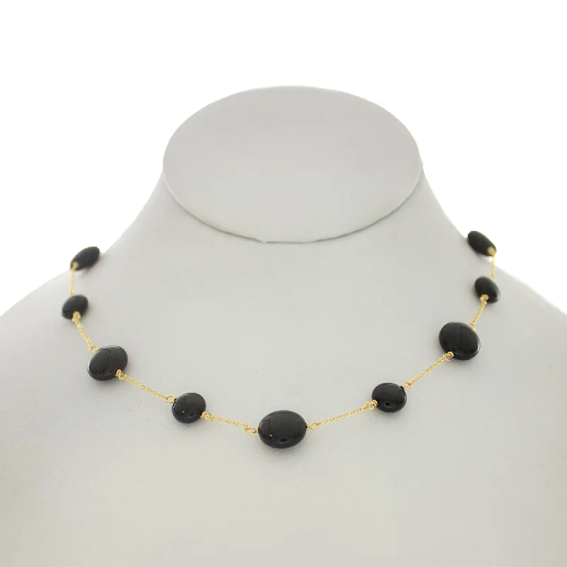 stacked necklaces for women -Shades of Blues/Black - Black Onyx Between Chain Necklace