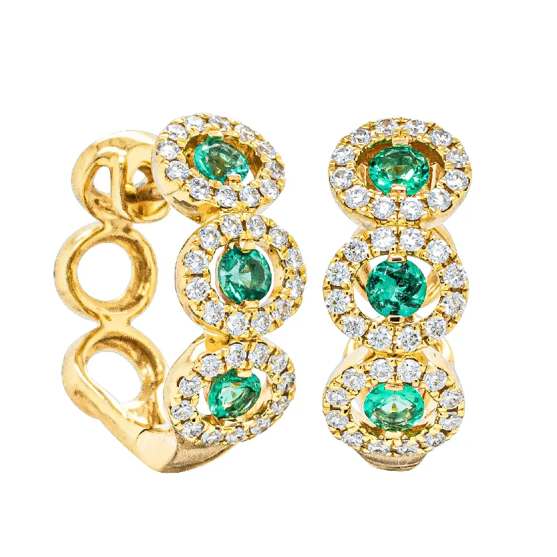 stylish earrings for women -18ct Yellow Gold .32ct Emerald & Diamond Hoop Earrings