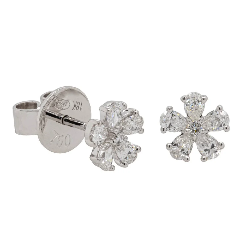 minimalist earrings for women -18ct White Gold .58ct Diamond Forget-Me-Not Flower Earrings