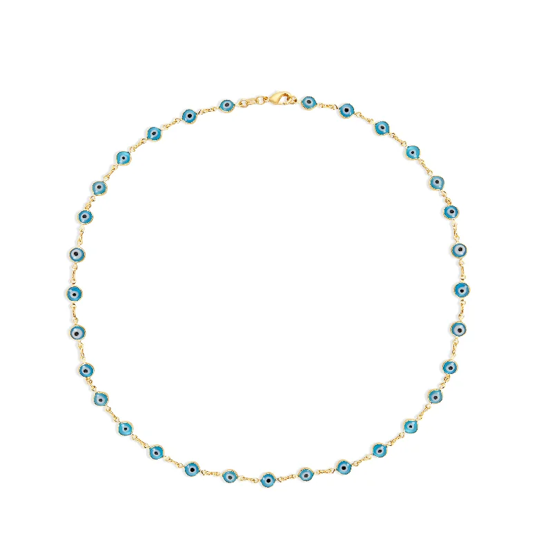 statement necklaces for women -THE LIGHT BLUE EVIL EYE BEZEL LINK NECKLACE