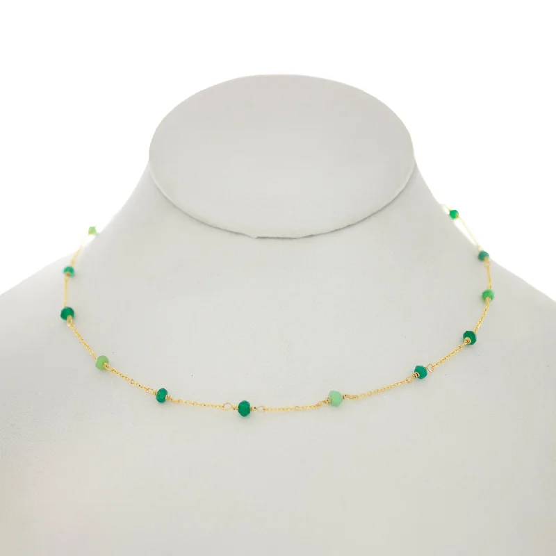 bridal shower necklaces for women -Jungle Green - Emerald, Chrysoprase, Green Onyx Between Chain Necklace