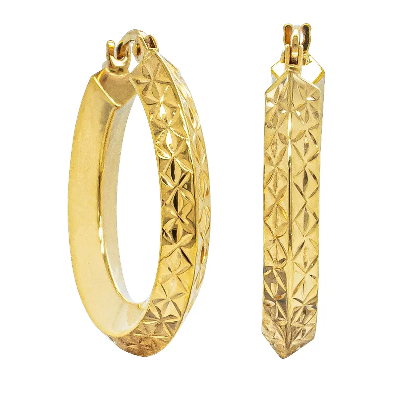 women’s bold earrings -Deja Vu 9ct Yellow Gold Hollow Hoop Earrings