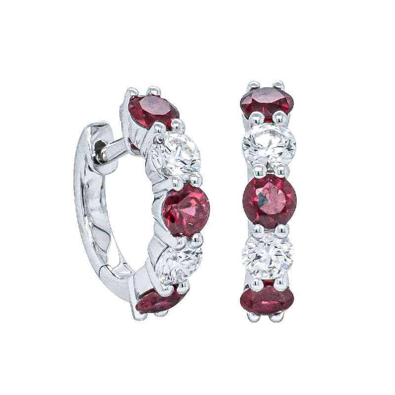 silver hoop earrings for women -18ct White Gold Ruby & Diamond Panorama Hoop Earrings