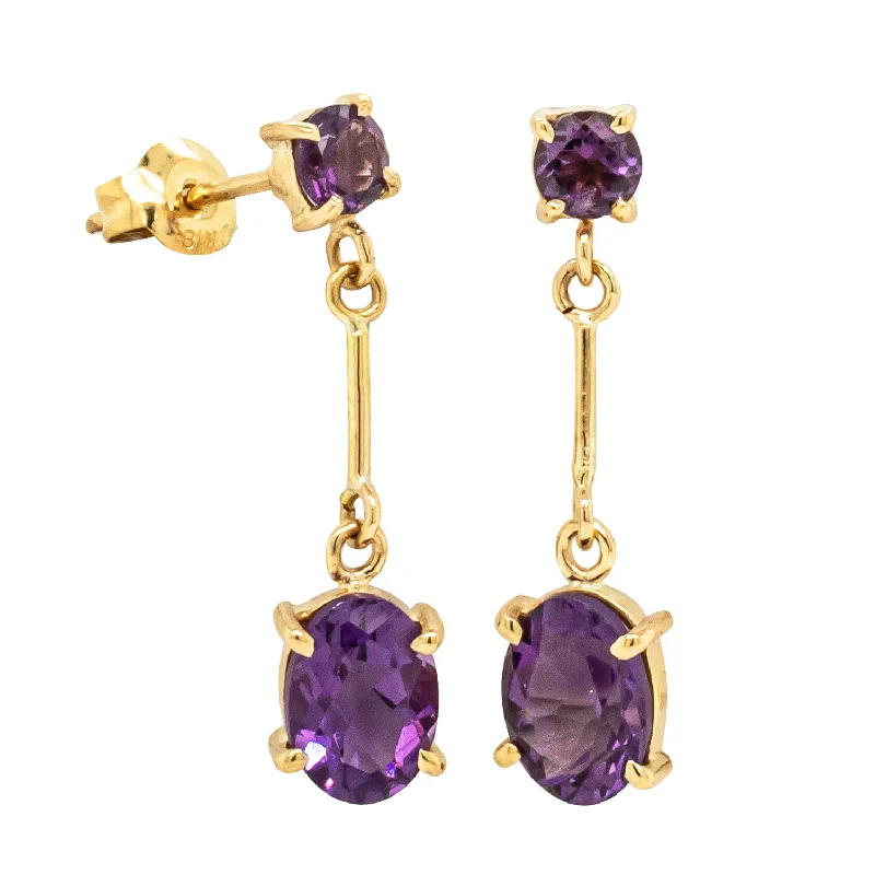 diamond earrings for women -Deja Vu 14ct Yellow Gold Amethyst Drop Earrings