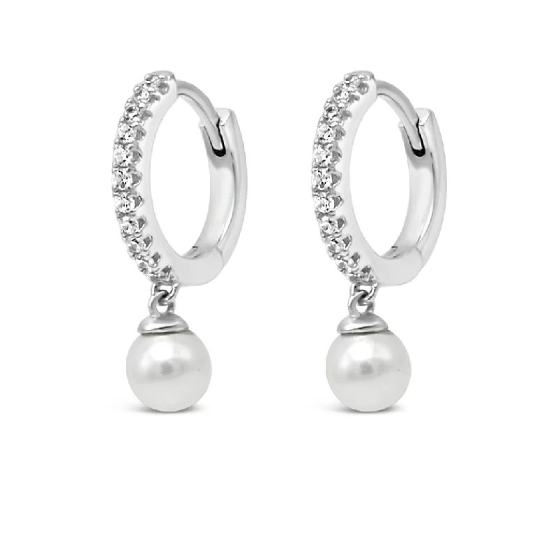 luxury gold earrings -DROPPING PEARL HOOP SILVER EARRING