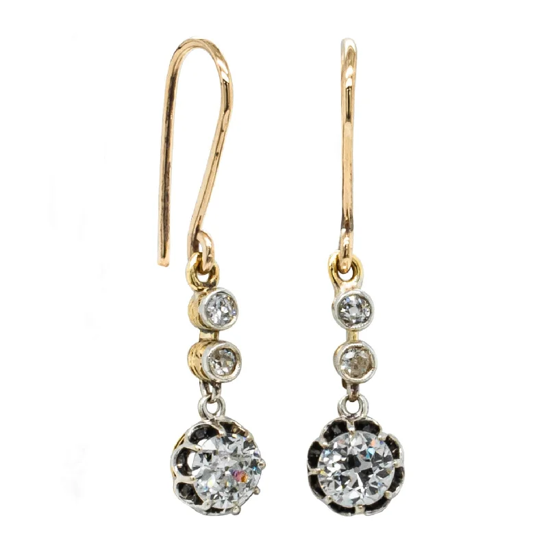 statement earrings for women -Vintage 14ct & 9ct Yellow Gold 1.00ct Diamond Drop Earrings