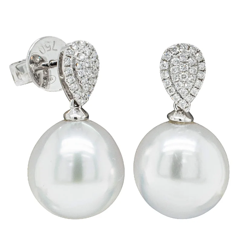 crystal drop earrings -18ct White Gold 11.5mm South Sea Pearl & Diamond Aegean Earrings