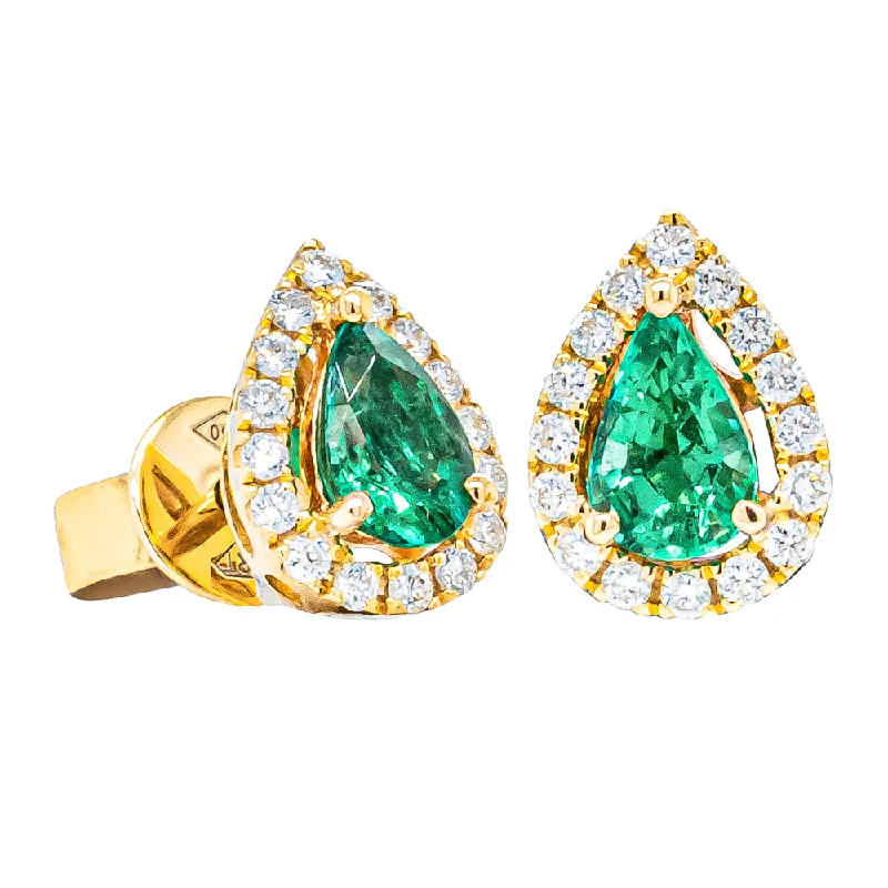 women’s vintage earrings -18ct Yellow Gold .72ct Emerald & Diamond Earrings