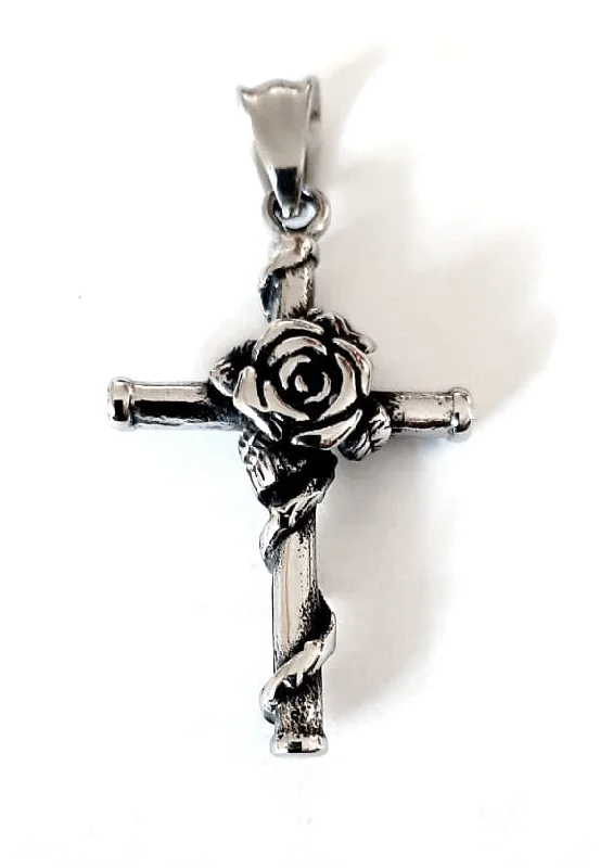 luxury diamond necklaces for women -Stainless Steel Rose Cross Pendant/Necklace