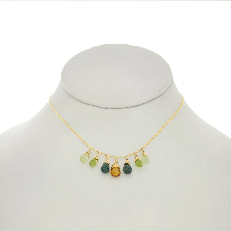 adjustable necklaces for women -Cedar Green - Citrine, Emerald, Peridot, Prenite Drop Necklace