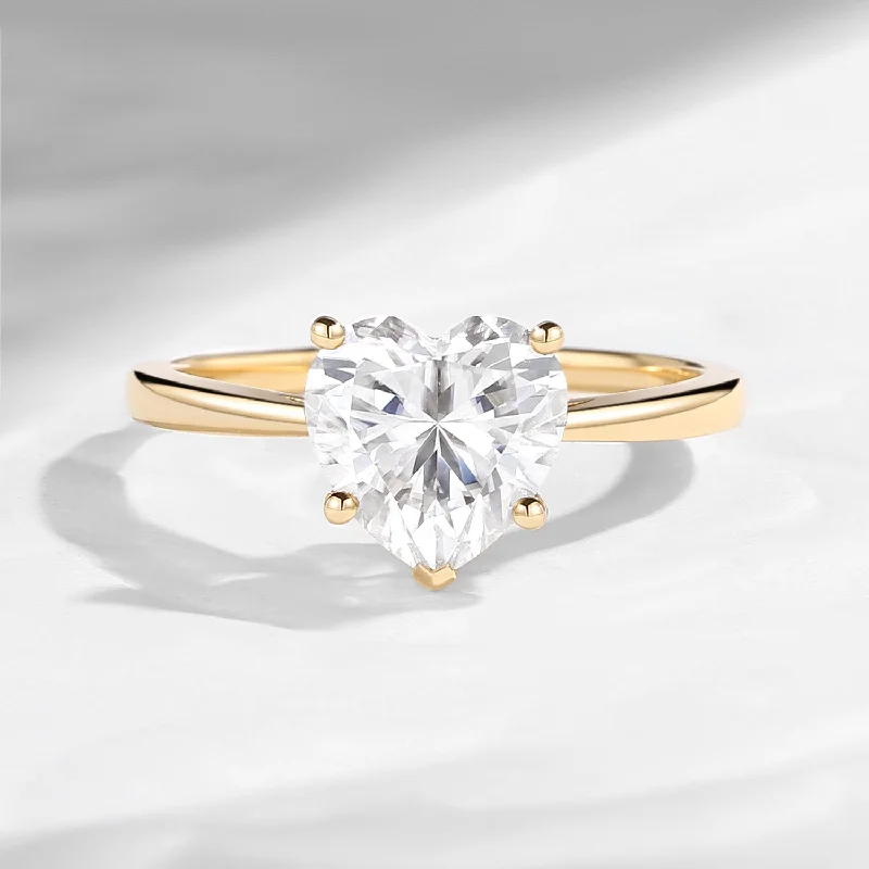 custom engagement rings for women -Classic Heart Shaped Solitaire Moissanite Promise Engagement Ring