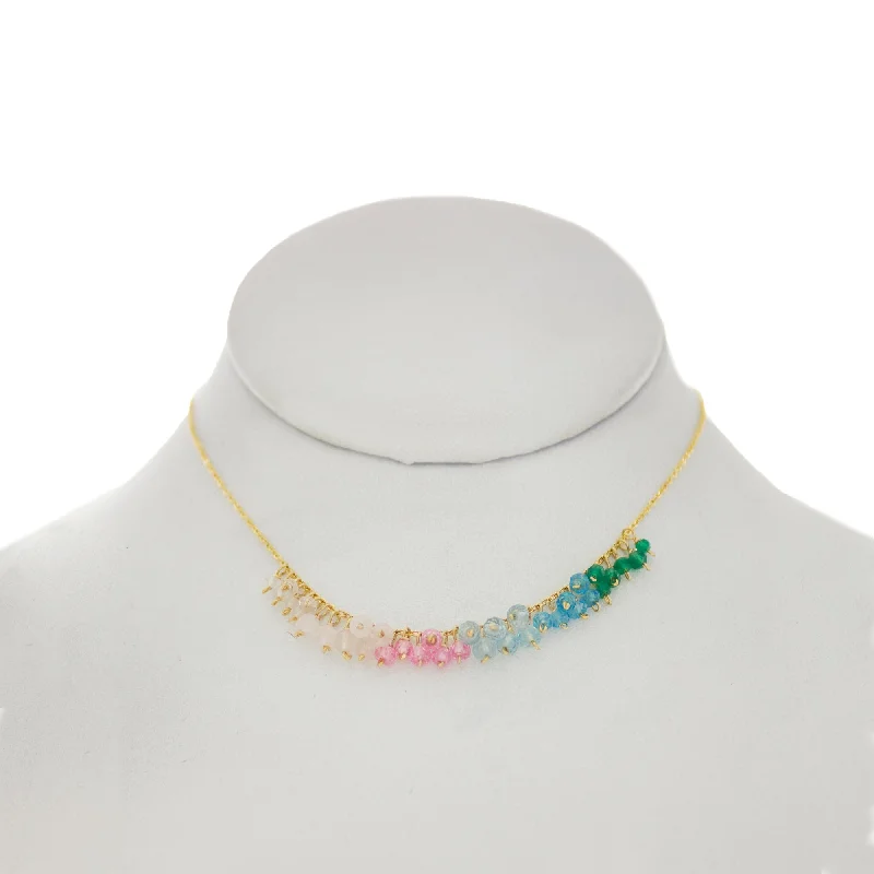 romantic necklaces for women -Sage Rose - Green Onyx, Apatite, Topaz, Pink CZ, Rose Quartz Necklace