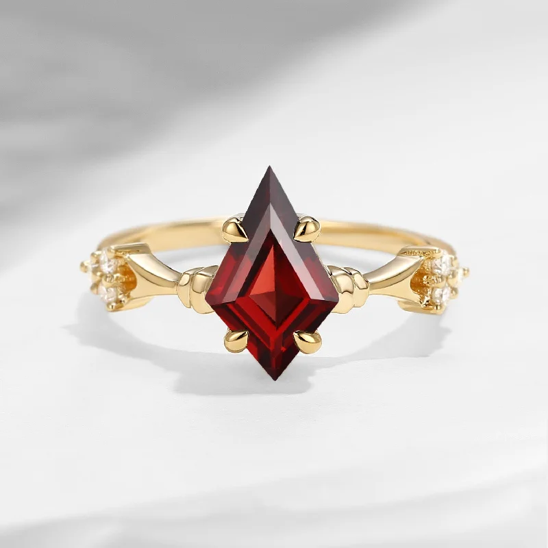 women’s engagement ring sets -Vintage Inspired Kite Cut Garnet Engagement Ring