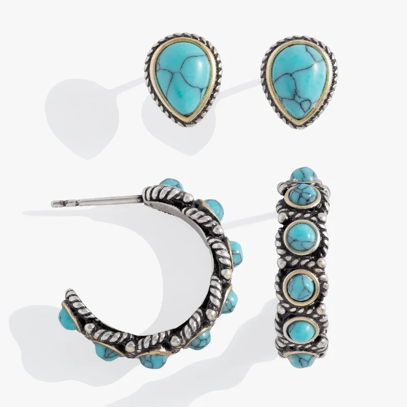 crystal earrings for women -Turquoise Stud and Hoop Set